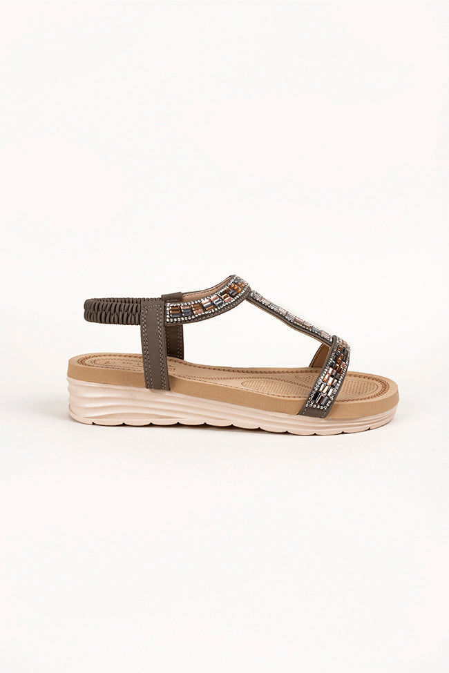 Jemma T Bar Diamanti Taupe Ladies Sandal