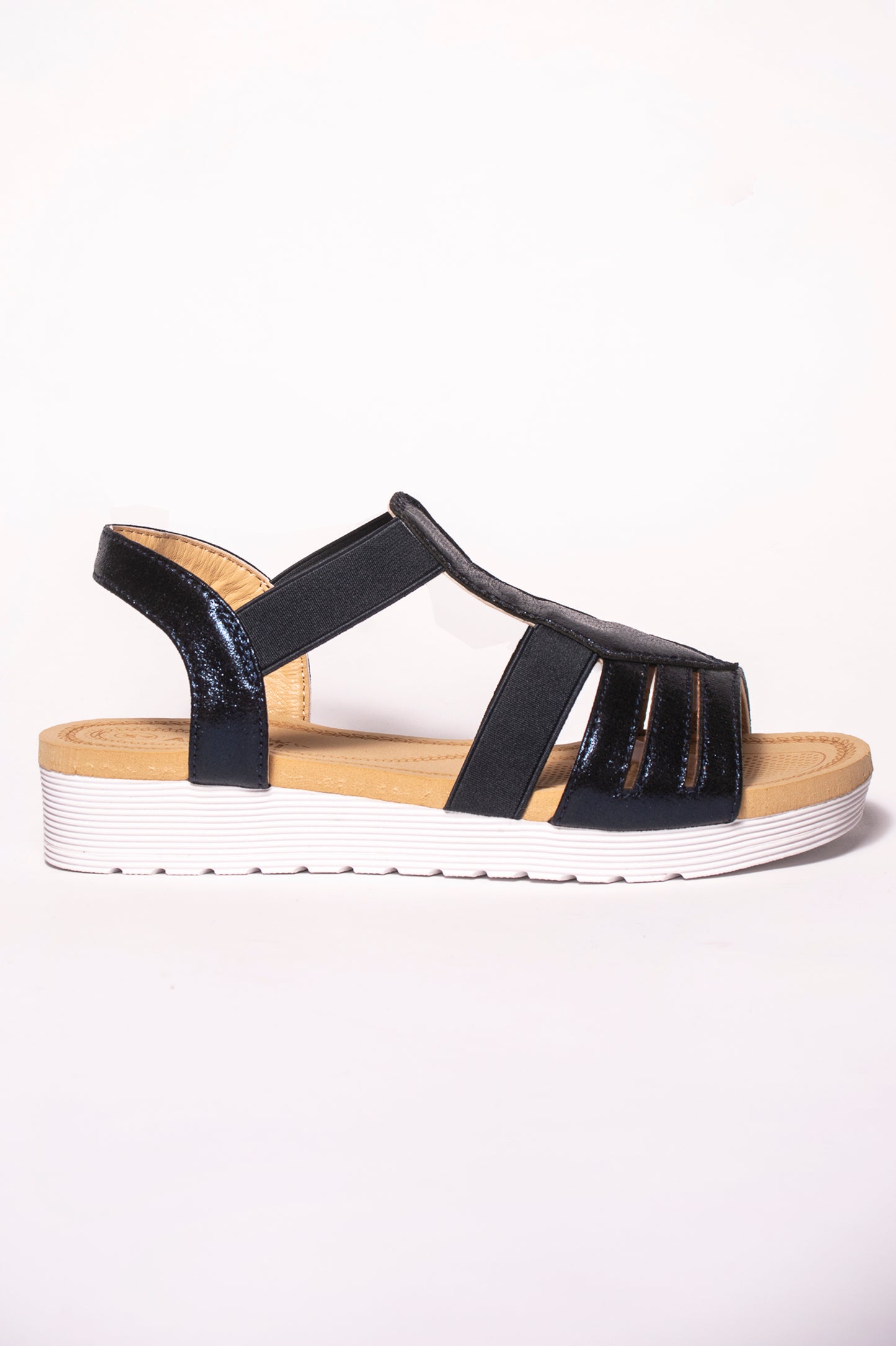 Lucy Navy T Bar Shimmer Sandal