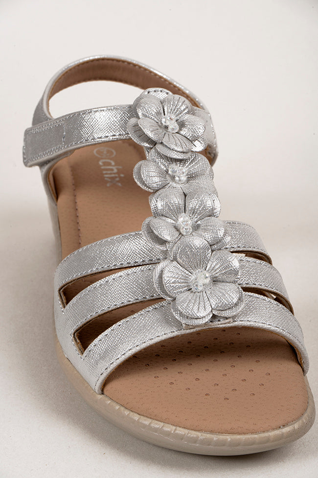 Amelia Dr. Lightfoot Flower Silver Ladies Sandal