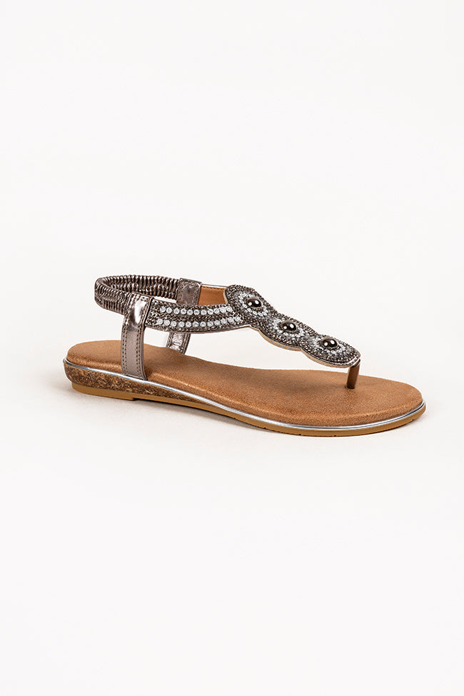 Piper Toe Post Diamanti Pewter Ladies Sandals