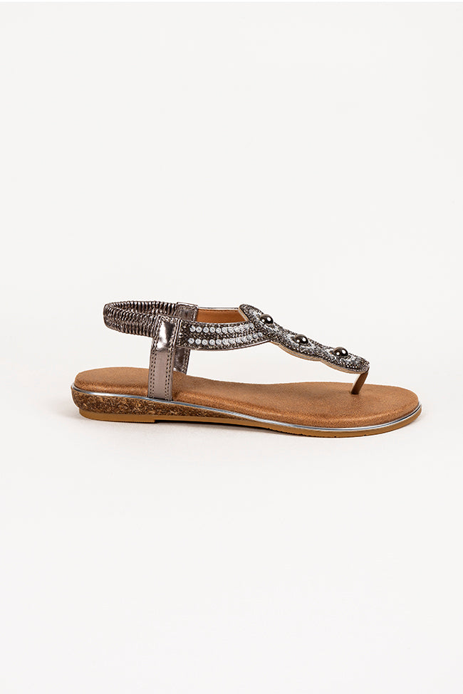 Piper Toe Post Diamanti Pewter Ladies Sandals