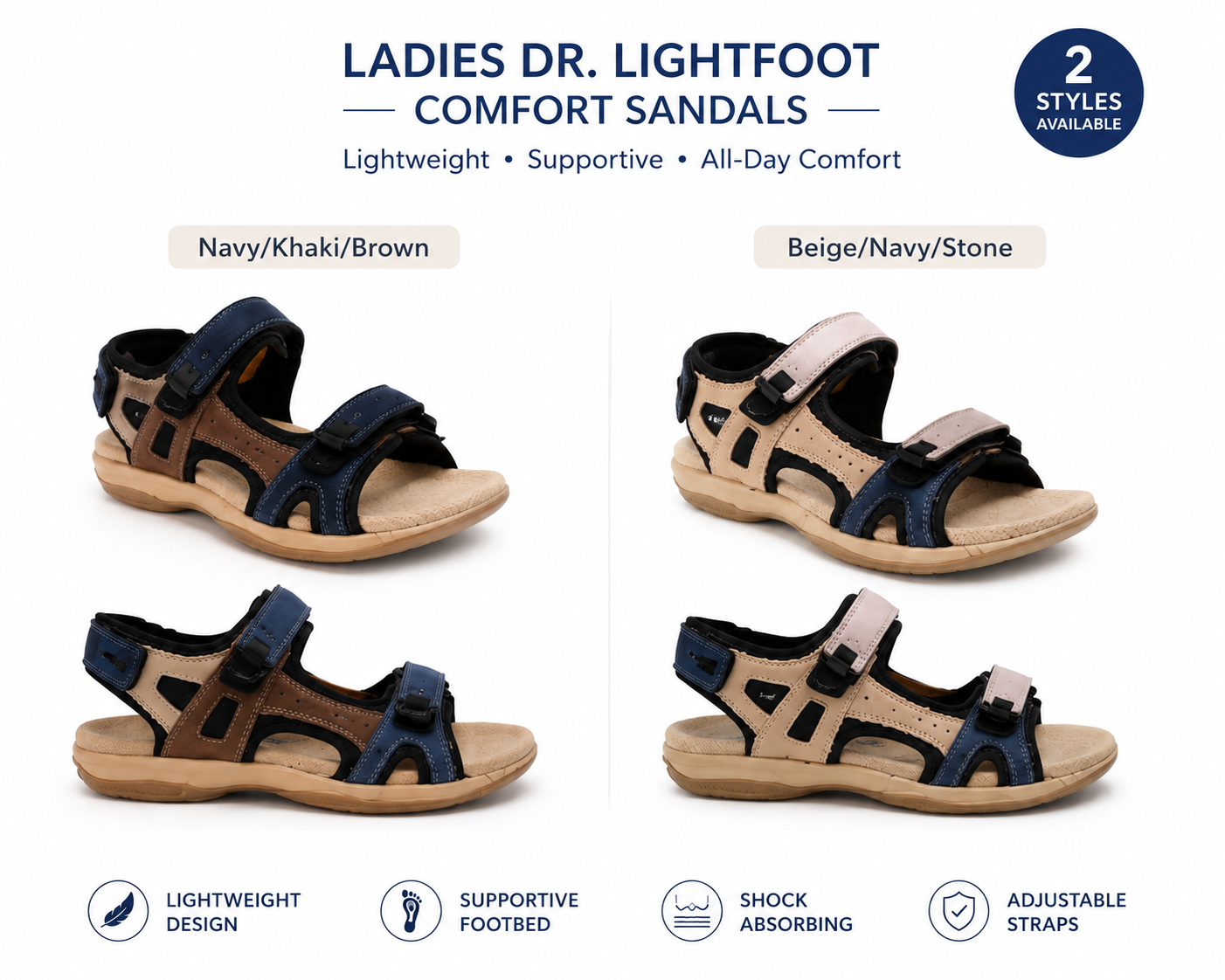 Andrea Dr. Lightfoot Tracker Sandal Beige and Navy