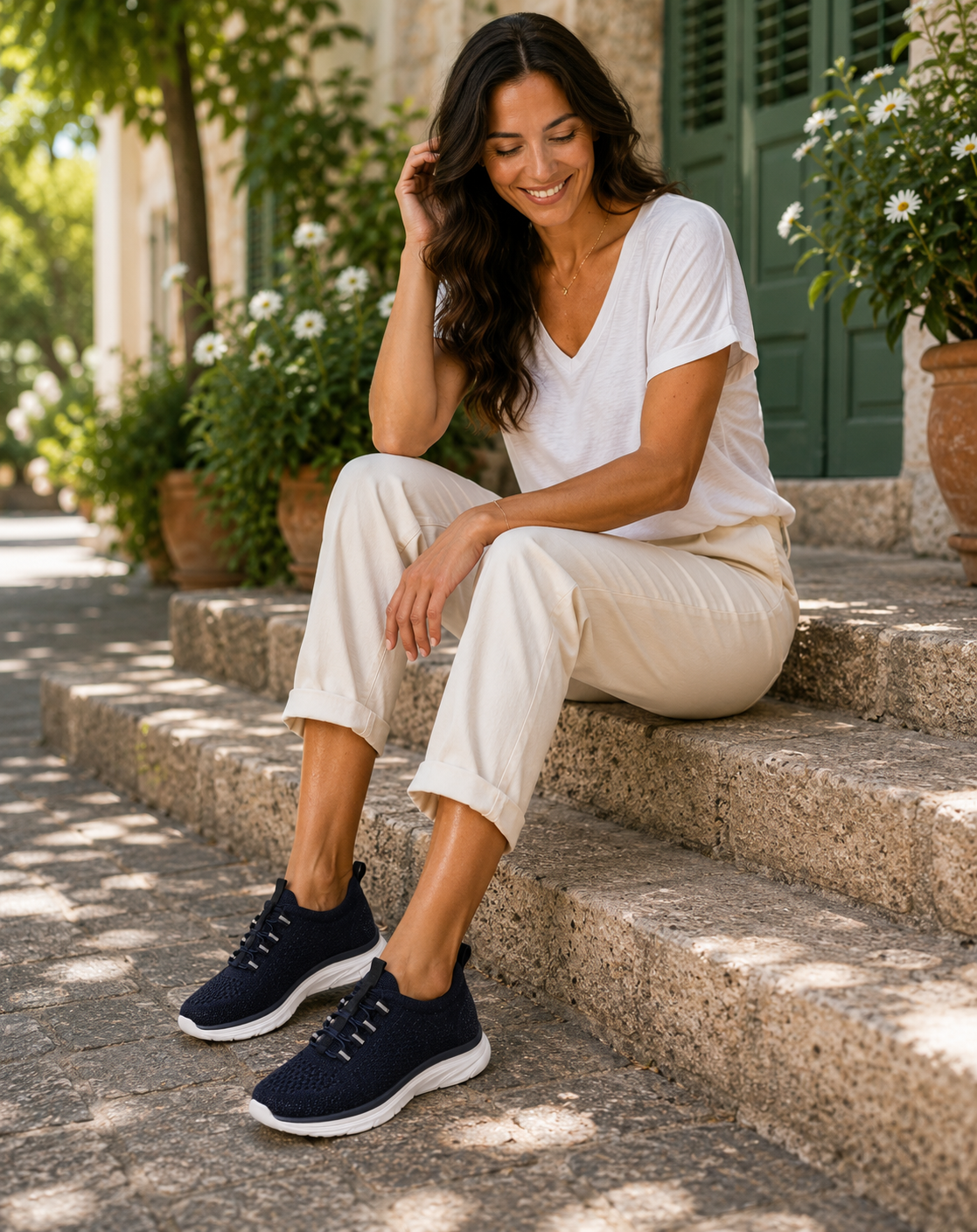 Nova Ladies Flynit Bungee Elastic Navy Trainer