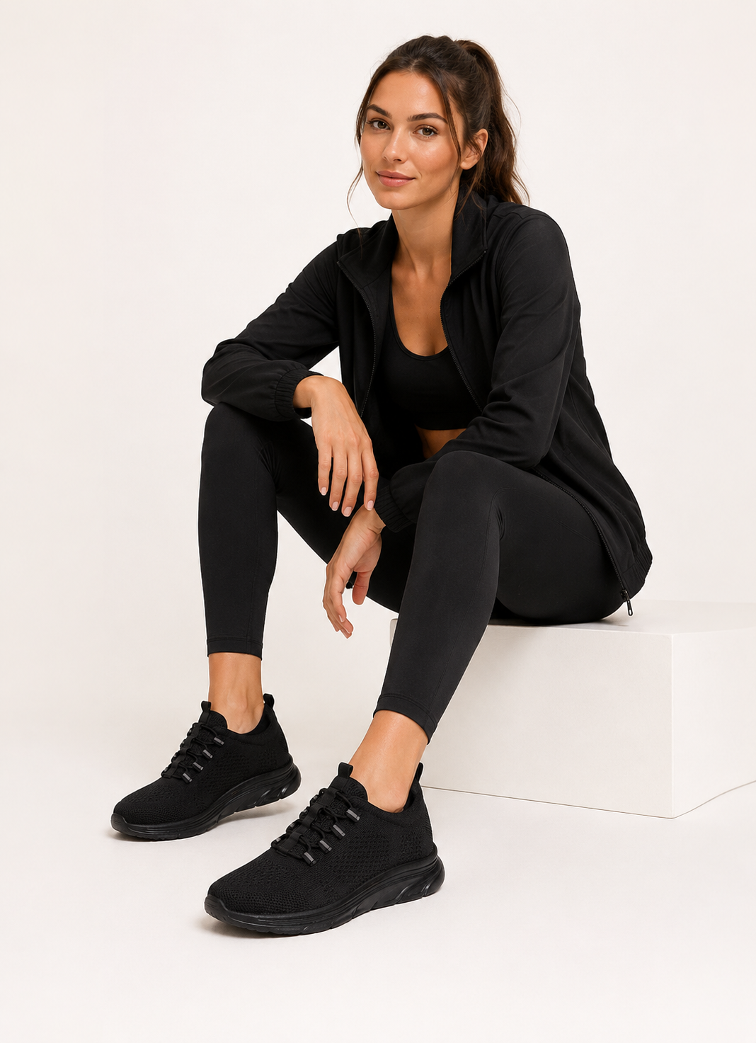 Nova Ladies Flynit Bungee Elastic Black Trainer