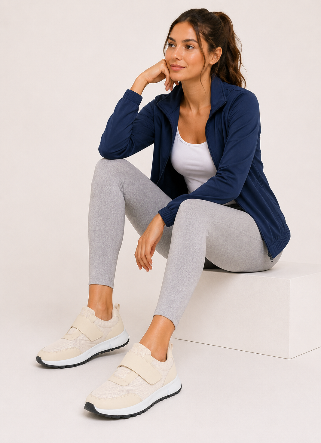Avery Ladies Touch Fasten Beige Trainers