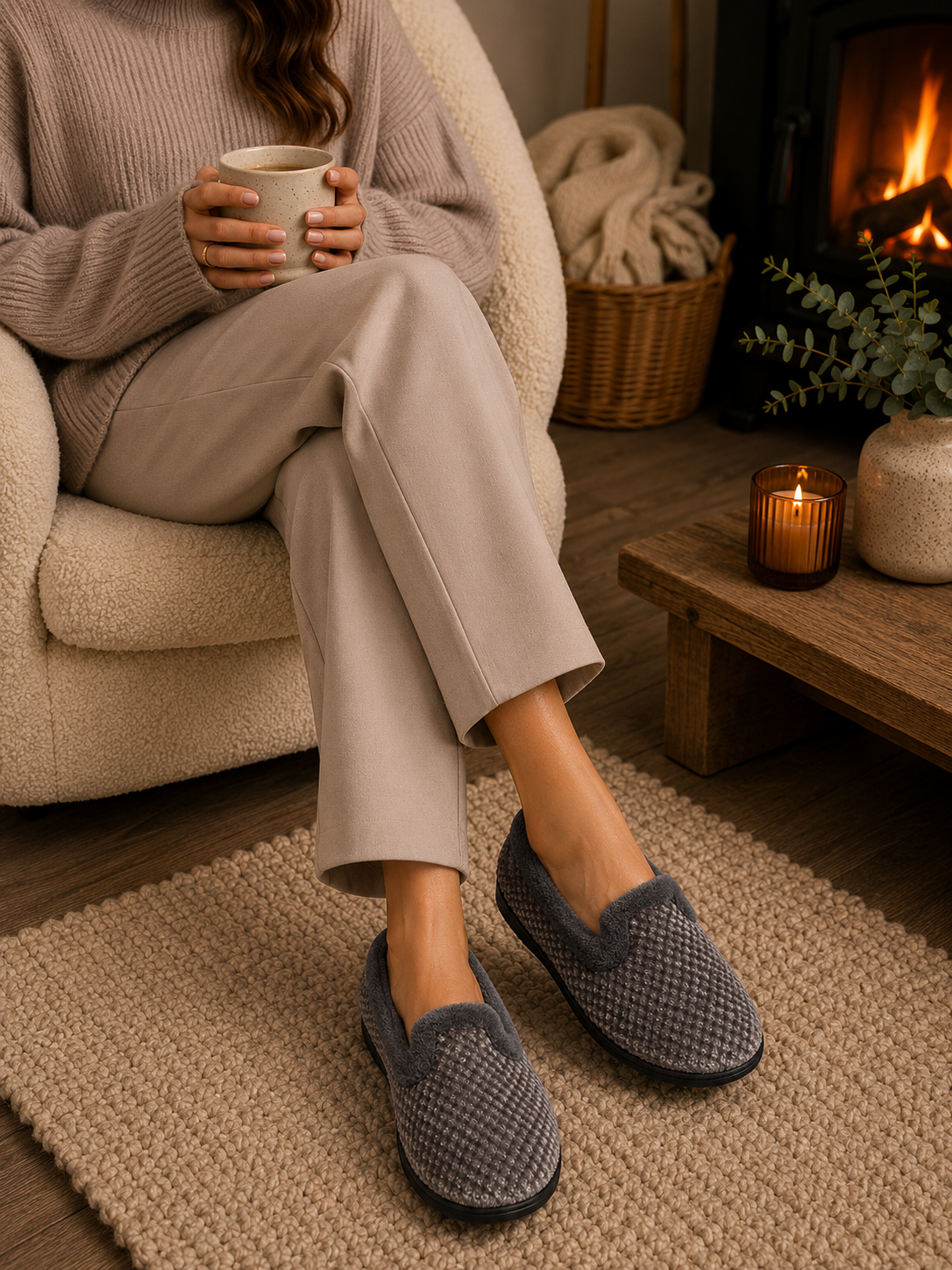 Zoe Grey Shimmer Fur Collar Slipper Memory Foam