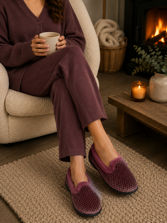 Zoe Heather Shimmer Fur Collar Slipper Memory Foam