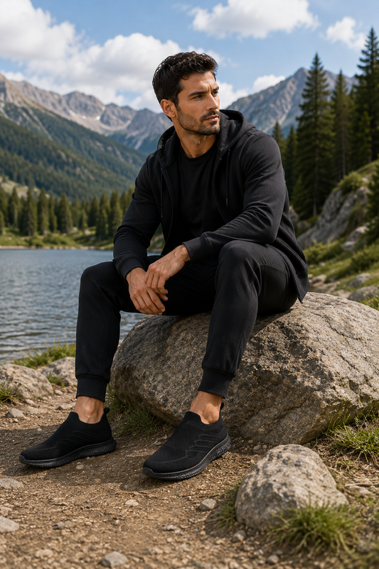 Luke Knitted Slip On Black Trainer