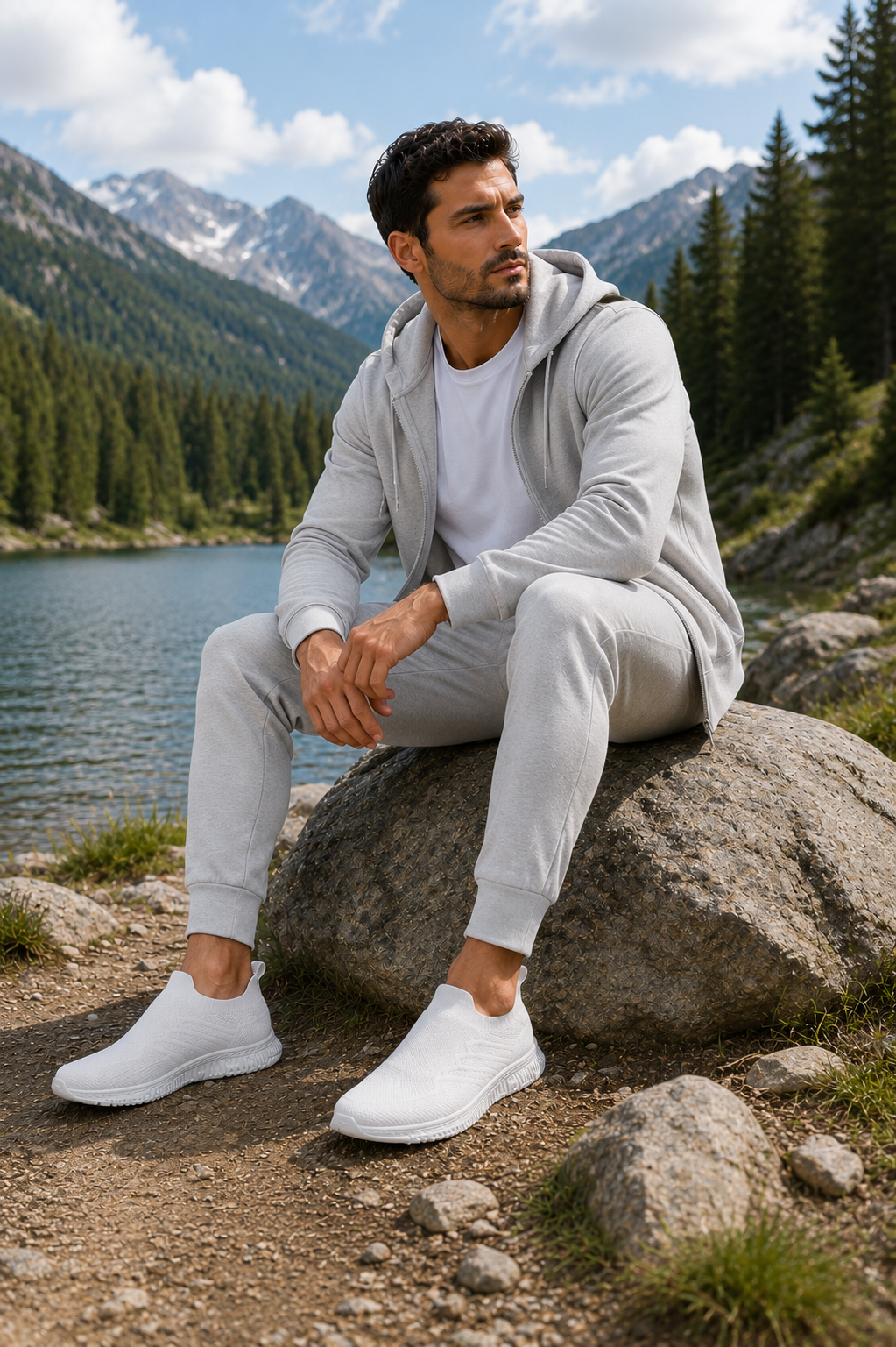 Luke Knitted Slip On White Trainer