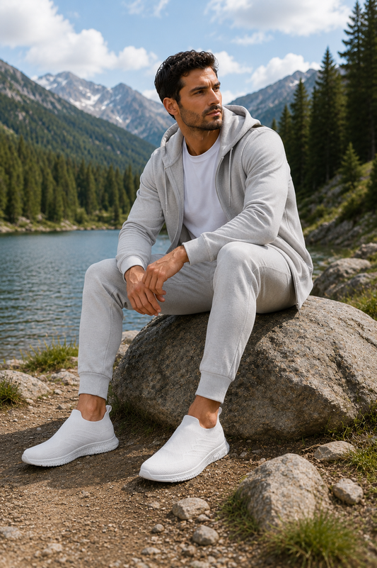 Luke Knitted Slip On White Trainer