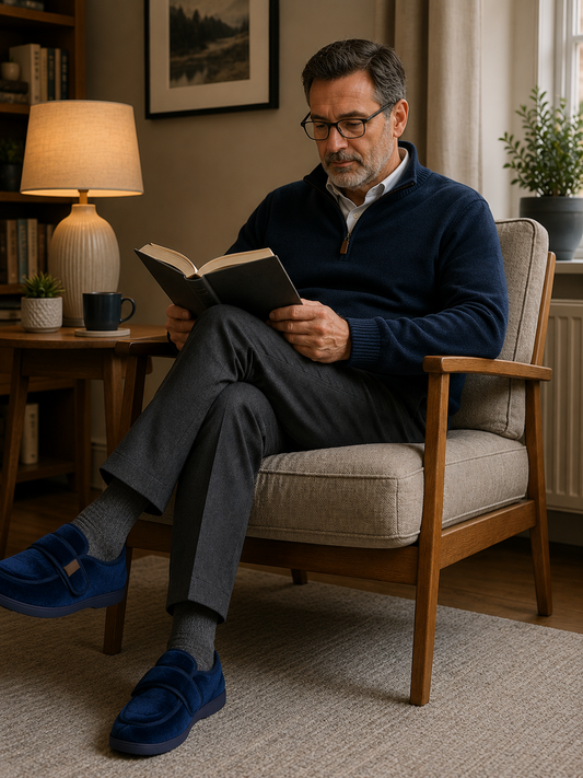 Burt Navy Velour Grey Lining Slipper