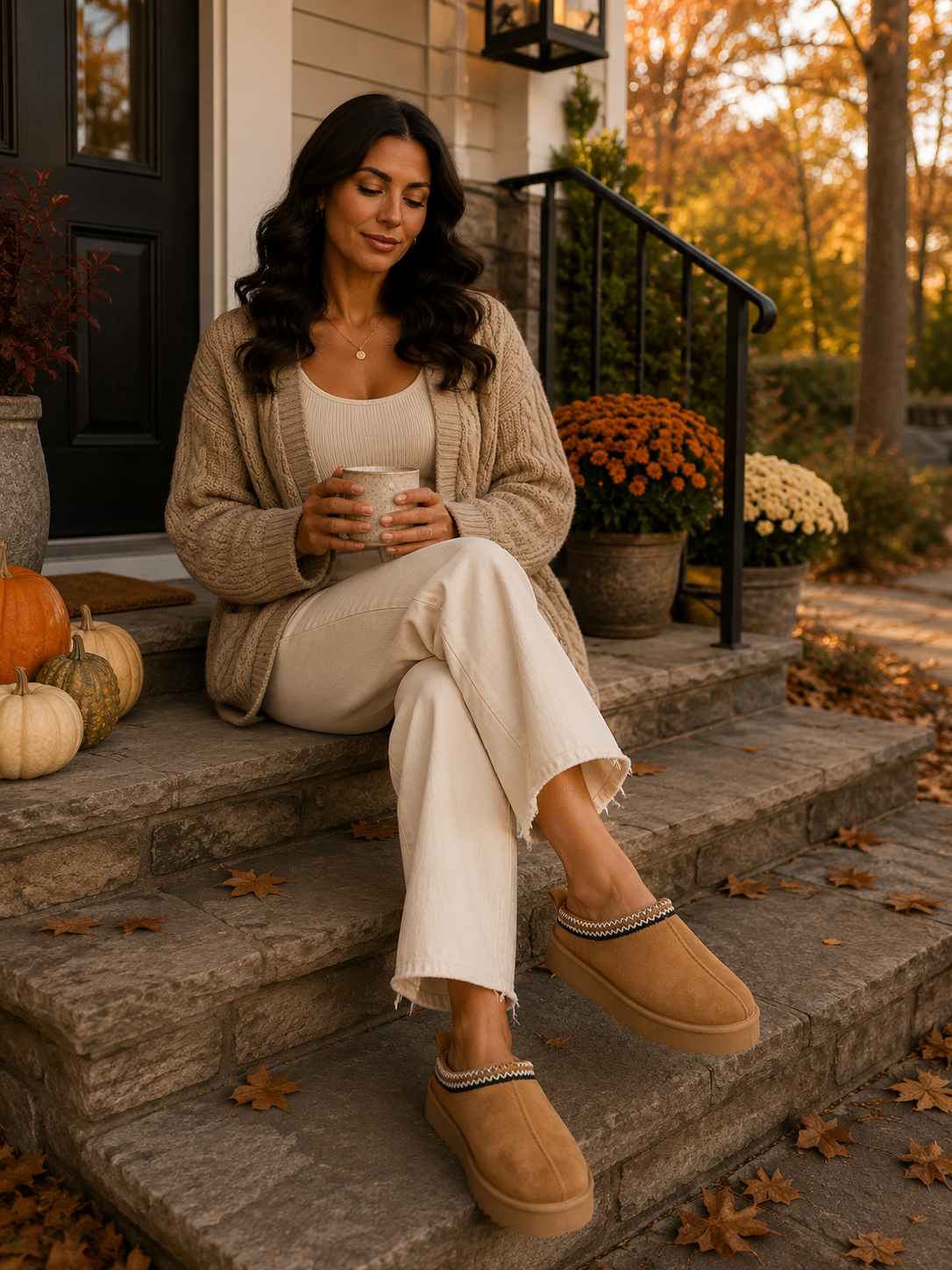 Heidi Ladies Platform Braided Chestnut Slipper