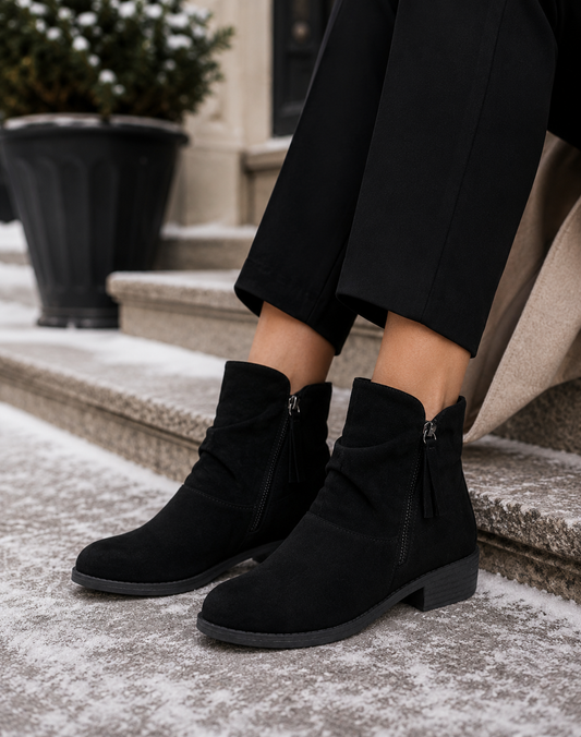 Ivy Ruched Black Boot Microfibre