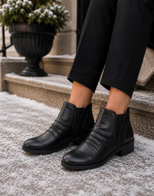 Chloe Ruched Ankle Boot Black PU
