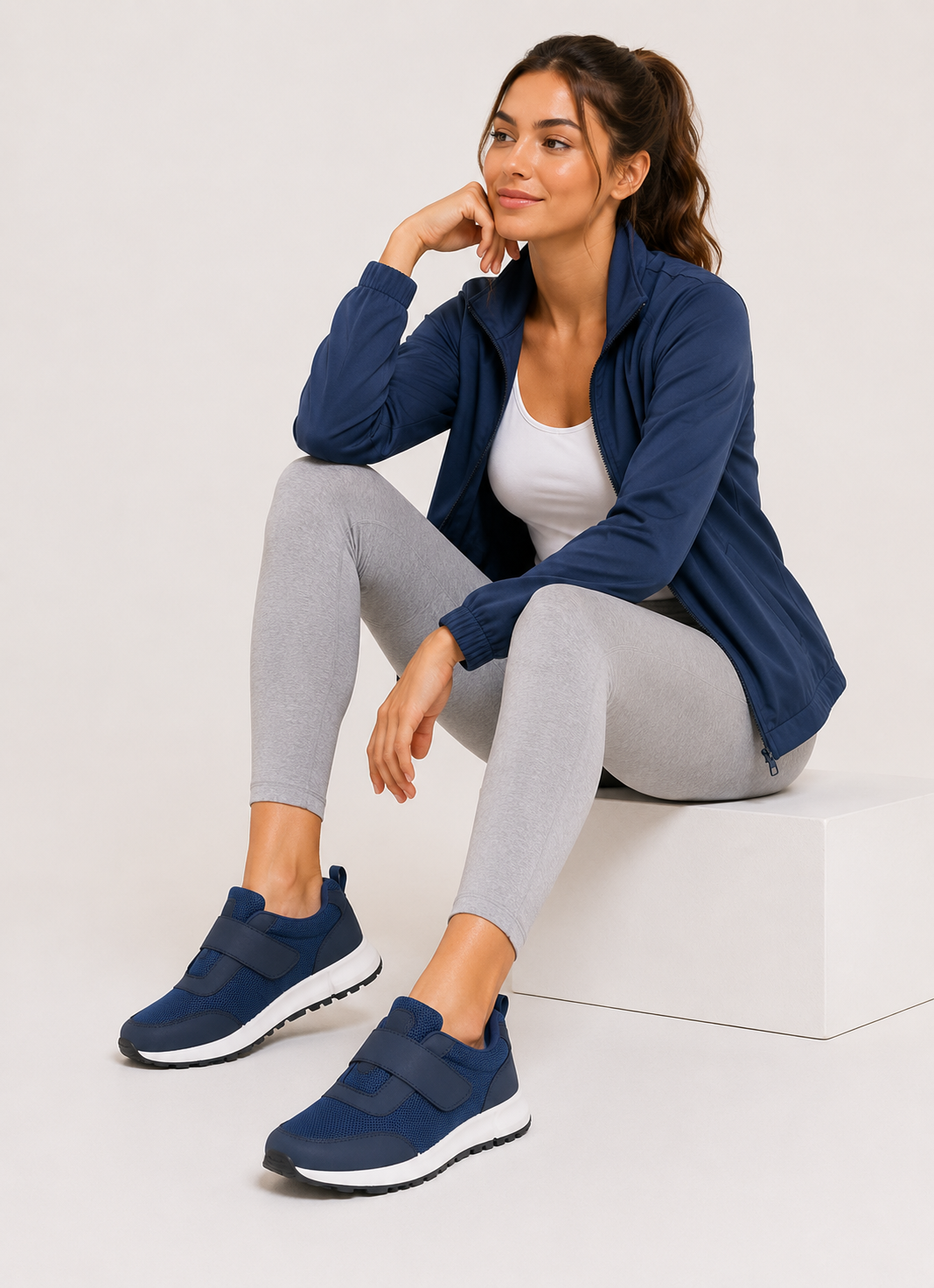 Avery Ladies Touch Fasten Navy Trainers
