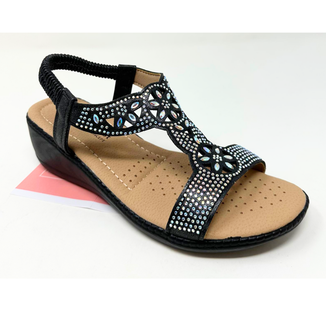 Kayleigh Dr. Lighfoot T Bar Diamanti Black Sandals